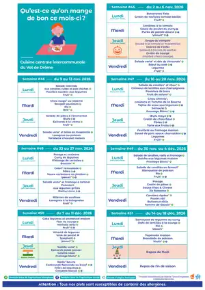 <p>MENUS CANTINE du 2 novembre 2026 au 18 décembre 2026 </p>